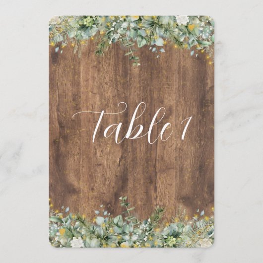 Numéro de table floral blanc et eucalyptus or rust (Devant)