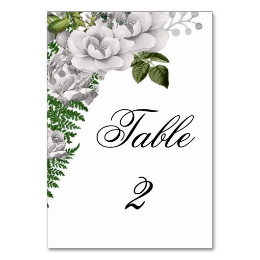 Numéro De Table Floral blanc Roses et Mariage de fougères (Par défaut)