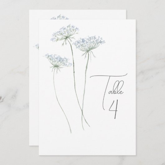 Numéro de table floral bleu aquarelle élégant (Devant / Derrière)