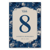 Numéro de table floral bleu élégant (Dos)