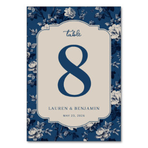 Numéro de table floral bleu élégant
