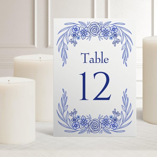 Numéro De Table Floral bleu Mariage français