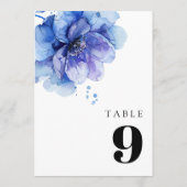 Numéro de table floral bleu poussiéreux aquarelle  (Dos)