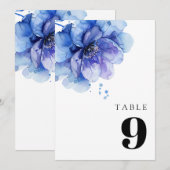 Numéro de table floral bleu poussiéreux aquarelle  (Devant / Derrière)