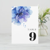 Numéro de table floral bleu poussiéreux aquarelle  (Debout devant)