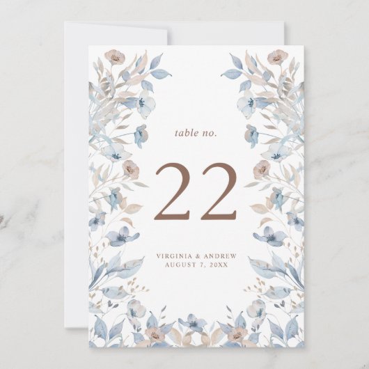 Numéro de table Floral Blue Mariage (Devant)