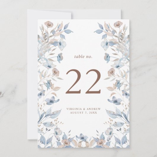Numéro de table Floral Blue Mariage (Dos)