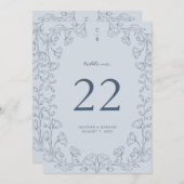 Numéro de table Floral Blue Mariage (Devant / Derrière)