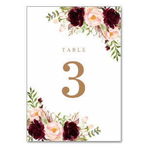 Numéro De Table Floral Blush Merlot Bourgogne Berry Vert Moderne