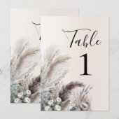 Numéro de table floral bohème terrien à plumes (Devant / Derrière)