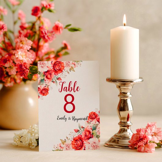 Numéro de table floral bordeaux terracotta