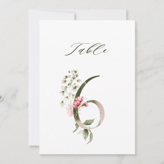Numéro de table floral botanique 5x7 Numéro 6 (Devant)