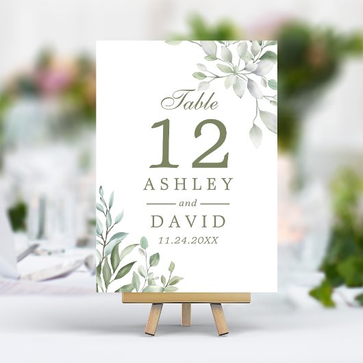 Numéro de table floral botanique aquarelle rustiqu