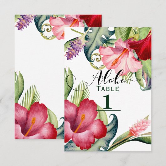 Numéro de table floral botanique tropical aloha (Devant / Derrière)
