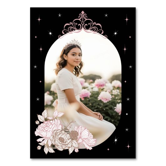 Numéro De Table Floral Céleste Lune étoile Tiara Quinceanera Photo (Dos)