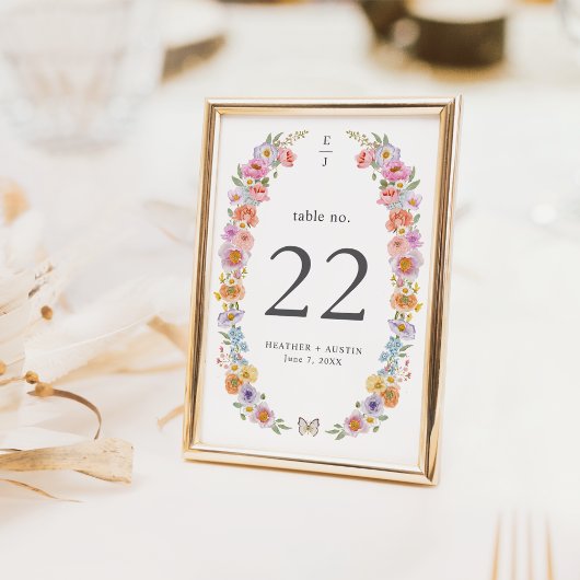 Numéro de table floral coloré