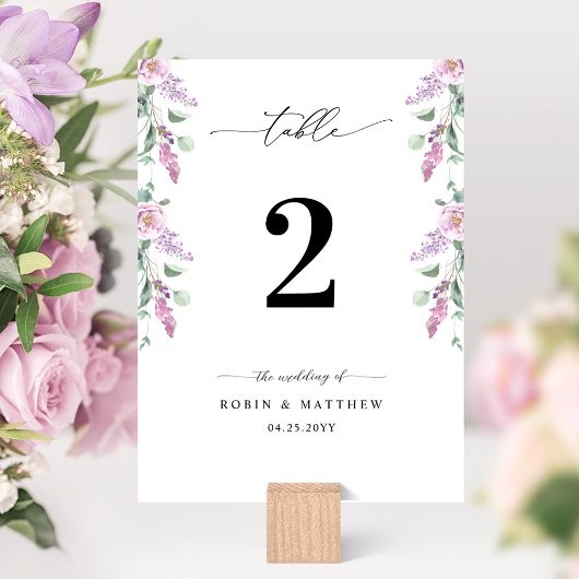 Numéro de table floral couleur pastel mariage élég