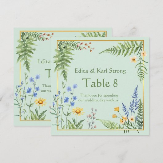 Numéro de table floral de fleurs sauvages vertes e (Devant / Derrière)