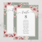 Numéro de table floral de roses vert sauge (Devant / Derrière)