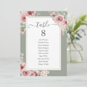 Numéro de table floral de roses vert sauge (Debout devant)