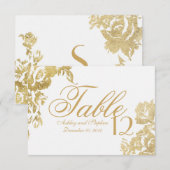 Numéro de table floral doré simple élégant moderne (Devant / Derrière)