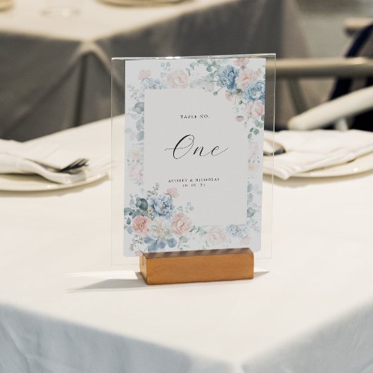 Numéro De Table Floral Dusty Blue Peach Mariage aquarelle