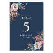 Numéro De Table Floral Dusty Rose Mauve Navy Mariage bleu (Dos)