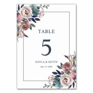Numéro De Table Floral Dusty Rose Mauve Navy Mariage bleu