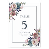 Numéro De Table Floral Dusty Rose Mauve Navy Mariage bleu (Dos)
