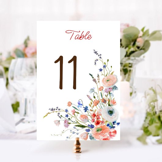 Numéro de table floral élégant