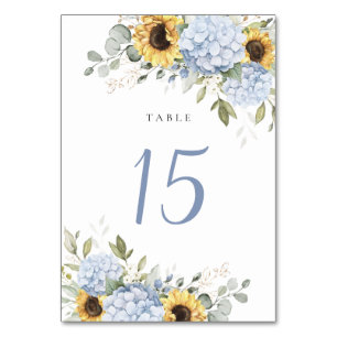 Numéro De Table Floral Elegant Blue Hydrangea Sunflowers Mariage