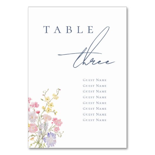 Numéro De Table Floral Elegant Dusty Blue Script Wedding (Par défaut)