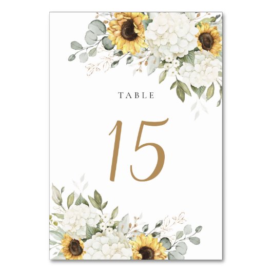 Numéro De Table Floral Elegant Hydrangea Sunflowers Mariage (Par défaut)