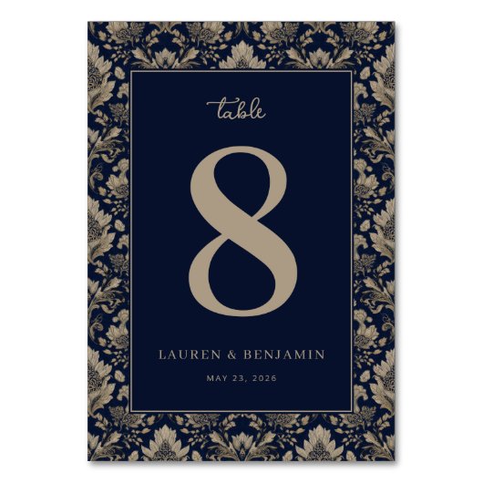 Numéro de table floral élégant marine (Par défaut)