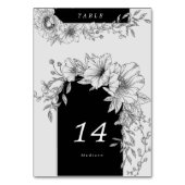 Numéro de table floral élégant noir et blanc (Dos)