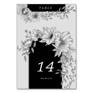 Numéro de table floral élégant noir et blanc