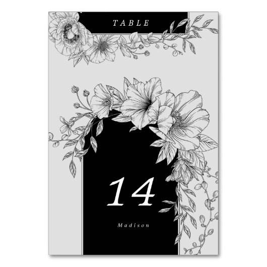 Numéro de table floral élégant noir et blanc (Par défaut)