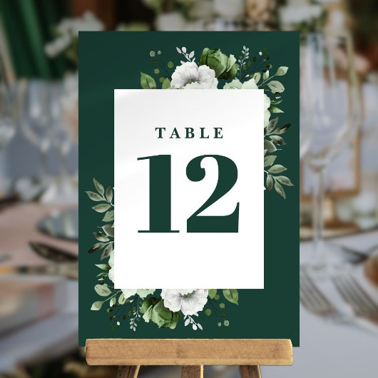 Numéro de table floral élégant vert émeraude de ca