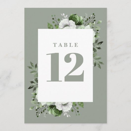 Numéro de table floral élégant vert sauge (Devant)