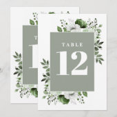Numéro de table floral élégant vert sauge de campa (Devant / Derrière)