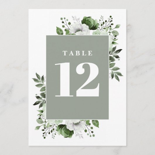 Numéro de table floral élégant vert sauge de campa (Devant)