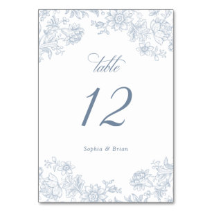Numéro De Table Floral Elegant Vintage Dusty Blue Mariage
