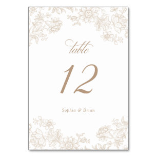 Numéro De Table Floral Elegant Vintage Mariage d'or beige