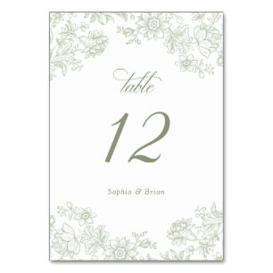 Numéro De Table Floral Elegant Vintage Sage Mariage vert