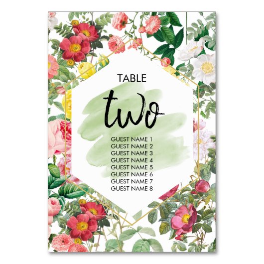Numéro De Table Floral Garden Aquarelle Mariage Nom des invités (Par défaut)