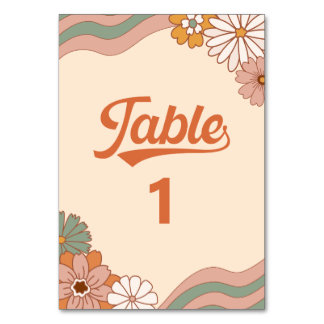 Numéro de table floral groovy rétro des années 197