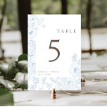 Numéro De Table Floral Line Art Mariage bleu français<br><div class="desc">Cadre d'art floral moderne bleu français et numéro de table mariage couleur bronze.</div>