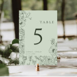Numéro De Table Floral Line Art Sage Green Mariage<br><div class="desc">Cadre d'art floral moderne armature vert sauge mariage numéro de table.</div>