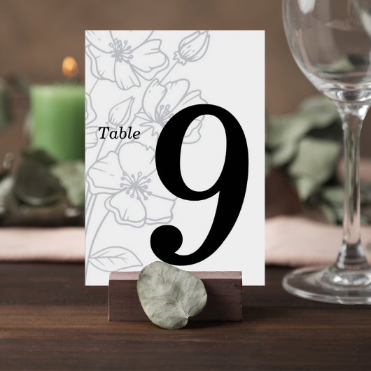 Numéro De Table Floral Line Art Wedding Table Number Card