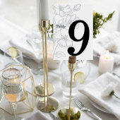 Numéro De Table Floral Line Art Wedding Table Number Card
